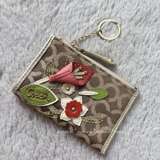 Rare COACH 3D Flower Motif Coin Case Key Holder Wallet Japan Good Condition