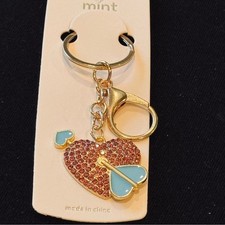 Mint Sparkling Pink and Blue Heart Keychain