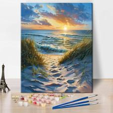 DIY Paint by Numbers for Adults - Beach Scene with Sunrise, Abstract Canvas Wall