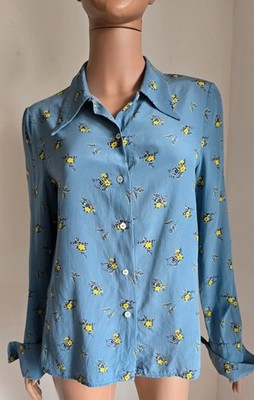 MIU MIU Damen geblümte Button-Down Bluse mit Manschettenknöpfen blau/gelb Grö...