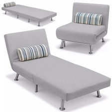 Poltrona Divano Letto 1 Posto Singolo in Ferro e Tessuto Reclinabile 75x73 Grigi