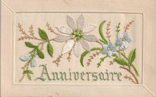 CPA brodée - Anniversaire
