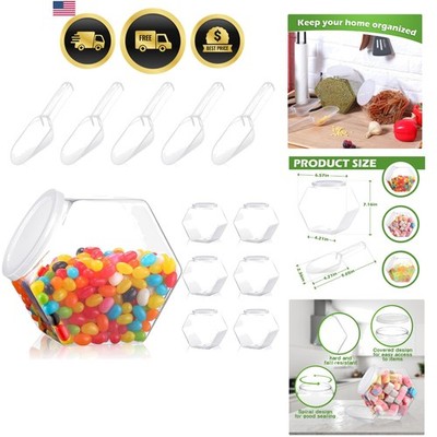 12 Pcs Plastic Candy Jar with Scoops Set include 6 Hexagon Cookie Jars with L...