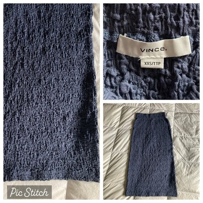 Vince Smocked Cotton Midi Pencil Skirt XXS Coastal Blue Stretch EUC Clean Staple
