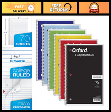 6 Pack Spiral Notebooks, 1 Subject, College Ruled, 8"x10.5", Assorted Colors