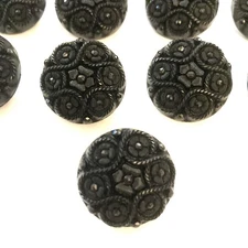 Vintage Black Textured Dome Carved Shank Buttons 1"