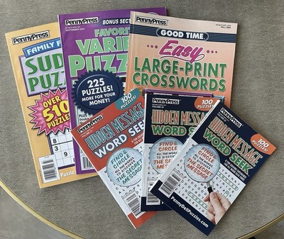 Penny Press Variety Puzzle Books Lot Of 6 Crosswords Word Seek Sudoku