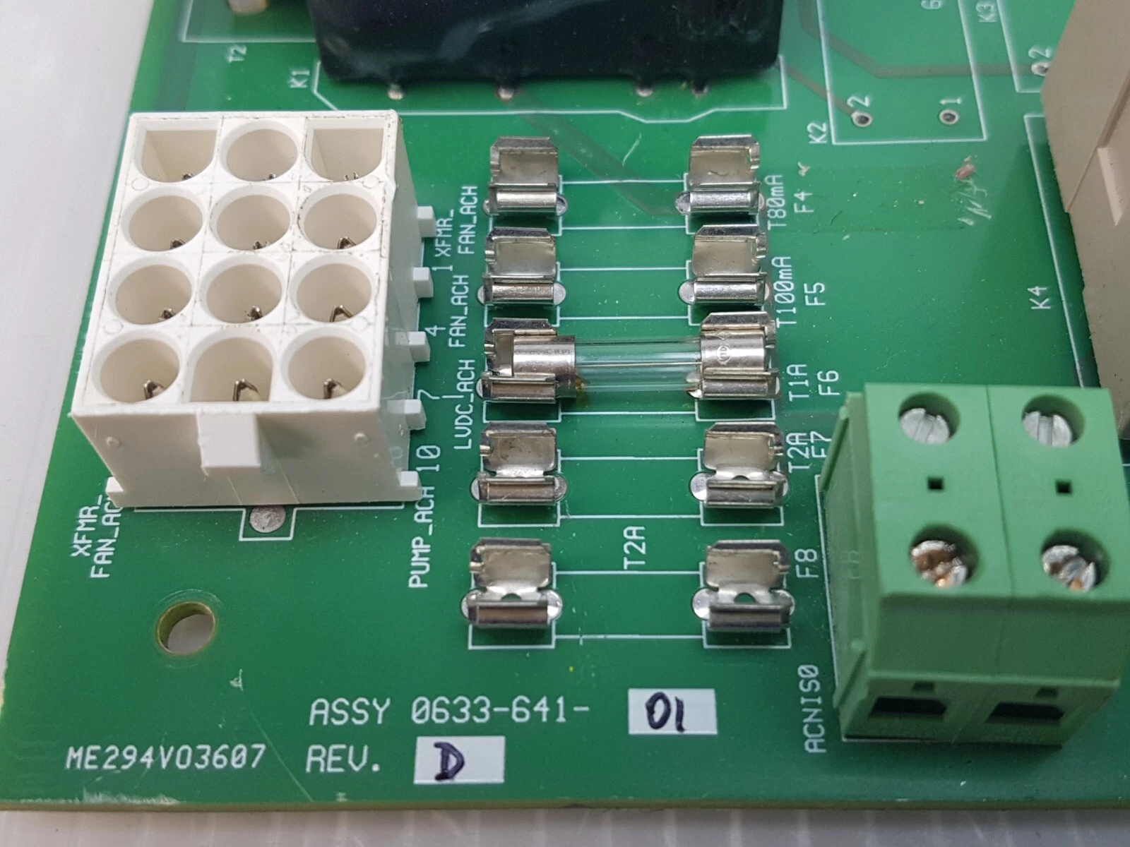 ASSY 0633-641-01 REV D marking beside the fuse row and 12-pin output connector