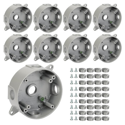 Waterproof Round Outdoor Electrical Box - 9 Pack, Aluminum, 5 Holes, UL Listed
