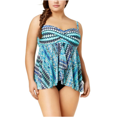 NEW Profile by GOTTEX Fly Away Swimdress Swimsuit Blue Geometic Plus