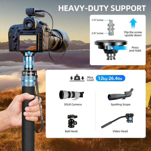 SIRUI P-424FS Carbon Fiber Camera Monopod w VA-5X Fluid Head Quick Release Plate - Picture 4 of 13