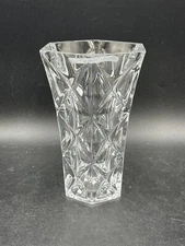Crystal Bud Vase 5" High Diamond Cut Design Thick Glass New Vintage Piece