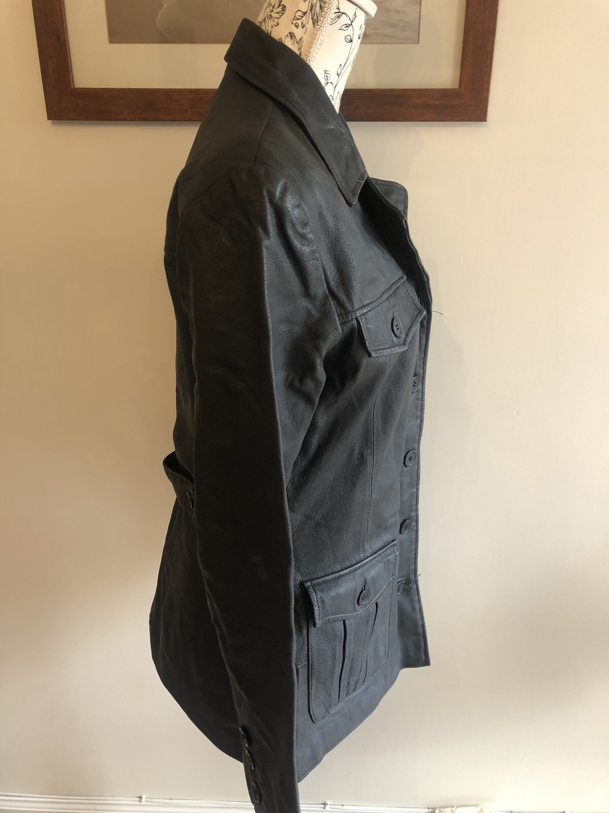 Outer Edge Real Leather Jacket Button Front Size … - image 9