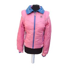 Fila White Line Ladies Padded Jacket/gillet Uk12 Slim Fit Pink Blue Retro Look