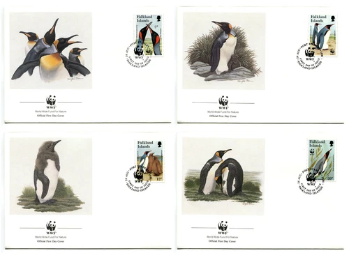 WWF E81 Falkland Isl 4 FDC 1991 Birds Penguins