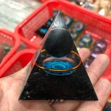 Super Large 7cm Orgonite Pyramid Obsidian Sphere Reiki Healing Chakra Meditation