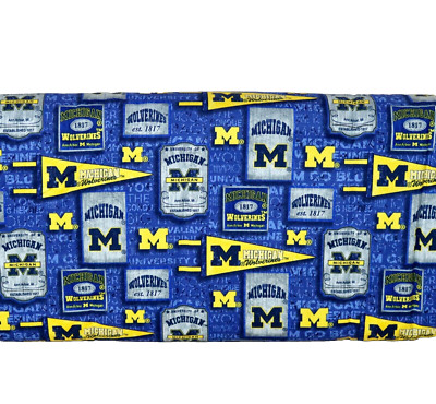 Michigan Wolverines ~ Logo Pattern College Cotton Fabric 1/4 Yard 9  X 44 