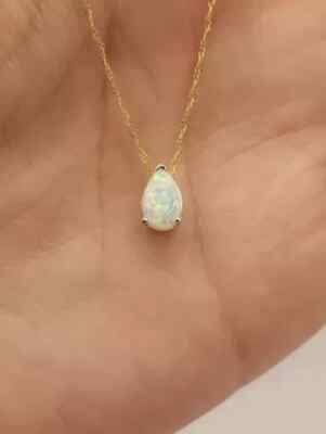 Natural Fire Opal Pear Cut 1Ct Teardrop Pendant Necklace 14k Yellow Gold Plated