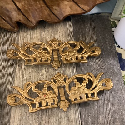 ornamental support for draperies C.P. Henry 1937 gold tone pair Art Deco Vintage