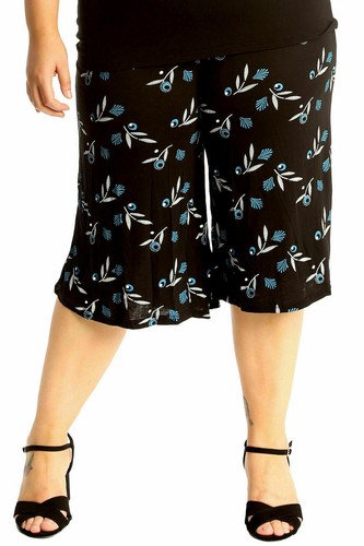 Pantalones Cortos Culottes Mujer Pierna Ancha Damas Elástico Estampado Elástico Talla Grande - Imagen 23 de 38