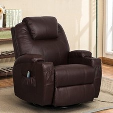 Brown Leather Heat Massage Swivel Rocker Armchair Recliner Chair Arm Chairs New