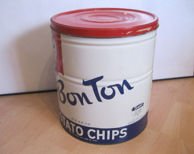 Vintage Große Blechdose Bon Ton Potato Chips, XXL, 3 LB, 40er Jahre / Eimer
