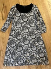 Karen Kane Knit Three Quarter Sleeve Black And White Paisley Knit Dress Sz Large