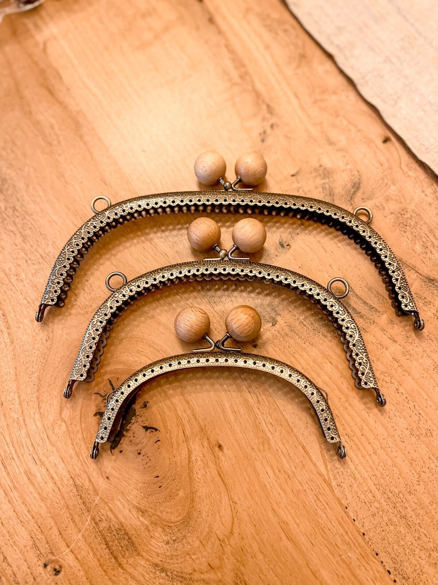Bronze metal snap kiss clasp purse frame with walnut wood sew in style 3 sizes
