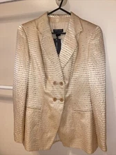 Giorgio Armani Milano Silk Gold Jacket-Sz IT 42 S 8 Made In Italy Original