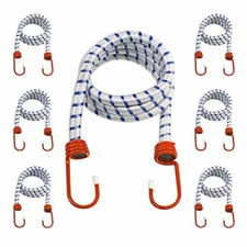 6-Pack Heavy Duty 48" Bungee Cords - 1/2-Inch Diameter Cord - Coated Steel Hooks