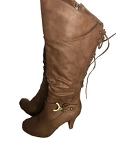 Top Moda Womens Size 8 Brown Knee High Lace Back Boots