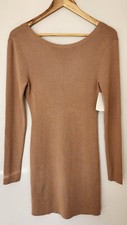 OPEN EDIT Women’s XS Long Sleeve Sweater Dress Scoop Back Brown 