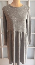 NWD ZARA Gray SOFT TOUCH DRESS WITH RHINESTONES Ruffled Long Sleeve Size S O1764