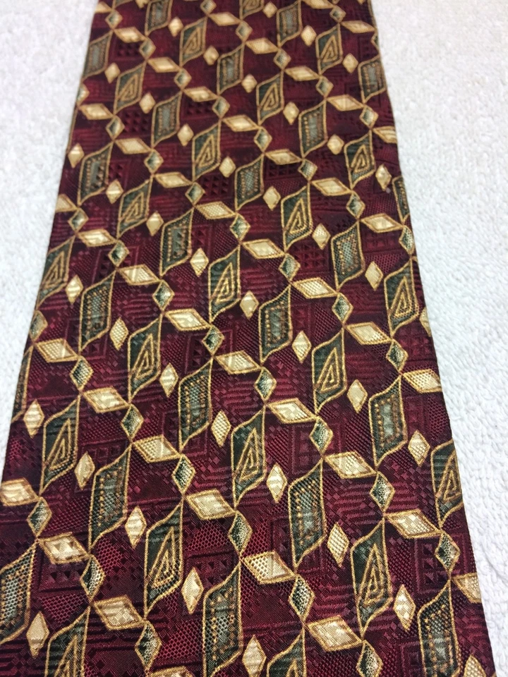 CORBATA HOMBRE ROUNDTREE AND YORKE BORGOÑA CON VERDE Y ORO 4 X 59 Foto 3 de 4