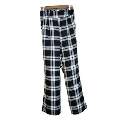Say What Womens Size S Black White Checks Straight Wide Leg Pants