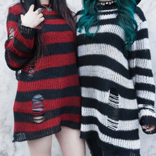 Girl Oversized Distressed Ripped Jumper Knitted Sweater Pullover Loose Knit Tops