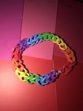 Triple Double Rainbow Color Pattern Rubber Band Bracelet Hand Made 