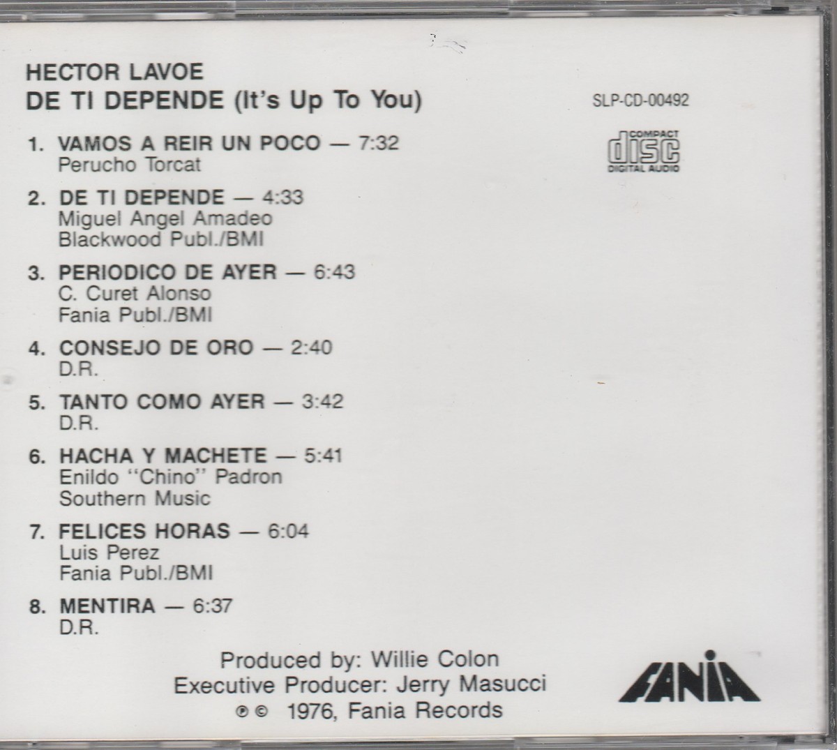 Hector Lavoe - De Ti Depende - Rare Non-Remasterred New