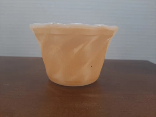 Vintage Fire King Peach Lustre Swirl Custard Cup Scalloped Rim