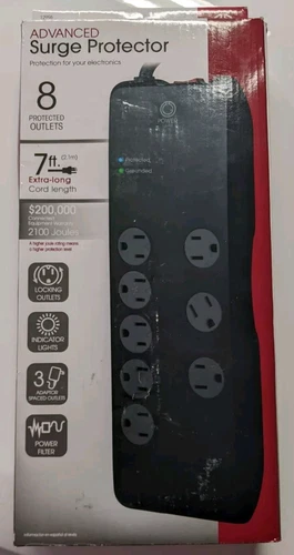 Advanced Surge Protector 8 Locking Outlets 7ft Cord With Indicator Lights