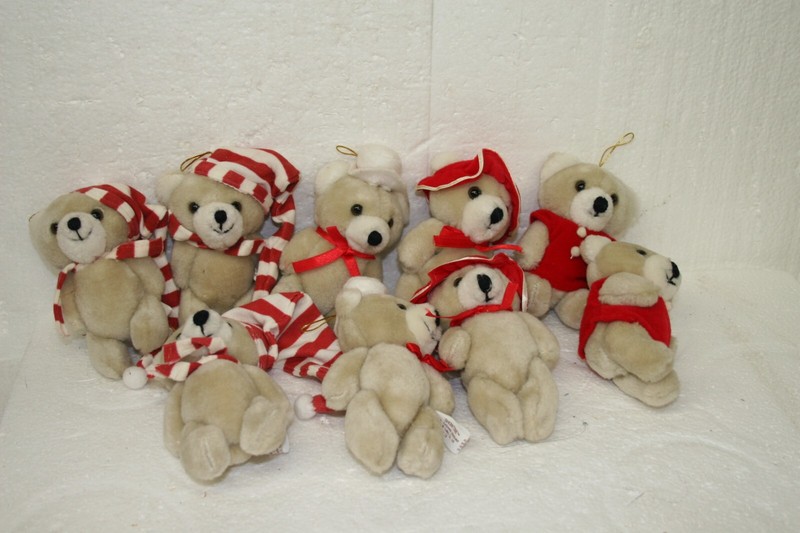 9 Vintage Stuffed Mini Christmas Teddy Bears Animal Figure dressed up ornaments