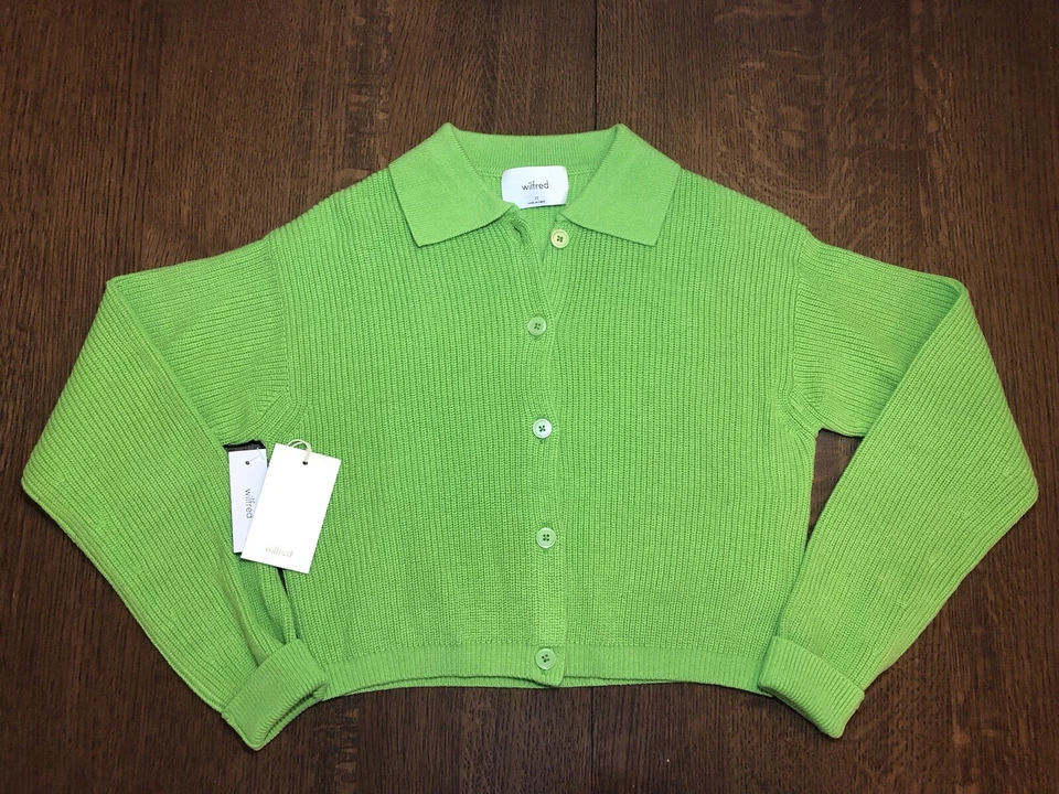 Cárdigan Recortado Suéter Aritzia Wilfred Nextdoor Verde Talla XS NUEVO CON ETIQUETAS