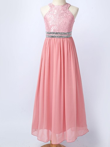 Big Girls Halter Neck Chiffon Long Party Wedding Evening Prom Gown Flower Dress - Picture 42 of 63