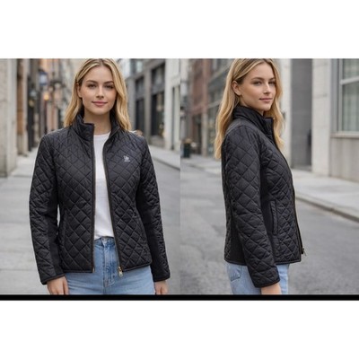US Polo Assn Black Quilted Equestrian Jacket w Stretch Panels | Preppy, Size S