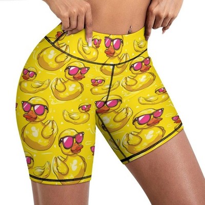Cartoon Yellow Funny Duck with Sunglasses  s Biker Shorts High Waist Yoga Sho...