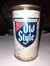OLD STYLE BEER 1958 EMPTY BOTTOM OPENED 12 OZ FLAT TOP STRAIGHT STEEL BEER CAN