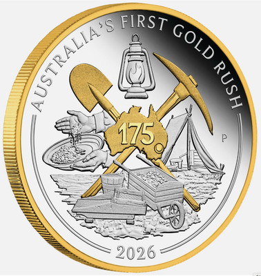Australia's First Gold Rush 175th Anniversary 2026 1oz Silver Proof Gilded Coin