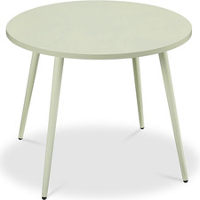 round 35.5In Dining Table for 4 W/Sturdy Wood Finish Steel Legs, Mid Century Mod