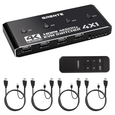 4 Port KVM Switch HDMI 1 Monitors 4 Computers - 4K@60Hz KVM Switcher with USB 2.