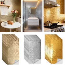 100X PVC Mosaic Tiles Wall Sticker Self-Adhesive Stick On Kitchen Bathroom Decor